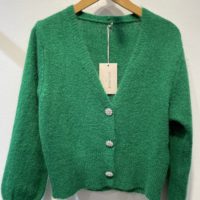 Cardigan m/ribkant og Similiknap green