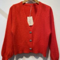 Cardigan m/ribkant og Similiknap red