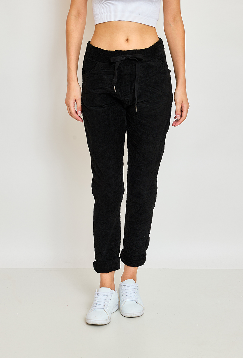 Black Corderoy Stretch Pant front