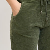 Kaki Corderoy Stretch Pant closeup