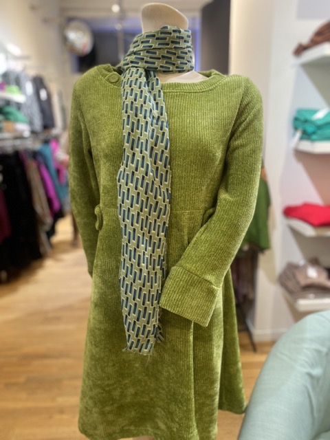 Golden Square Scarf with Chenille Green Dress