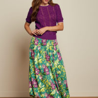 Agnes Puff Top Herrero purple with green floral skirt