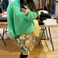 Green Rollneck Knit with floral skirt