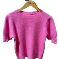 Pink Flower Button Knit
