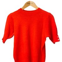 Orange-red Flower Button Knit