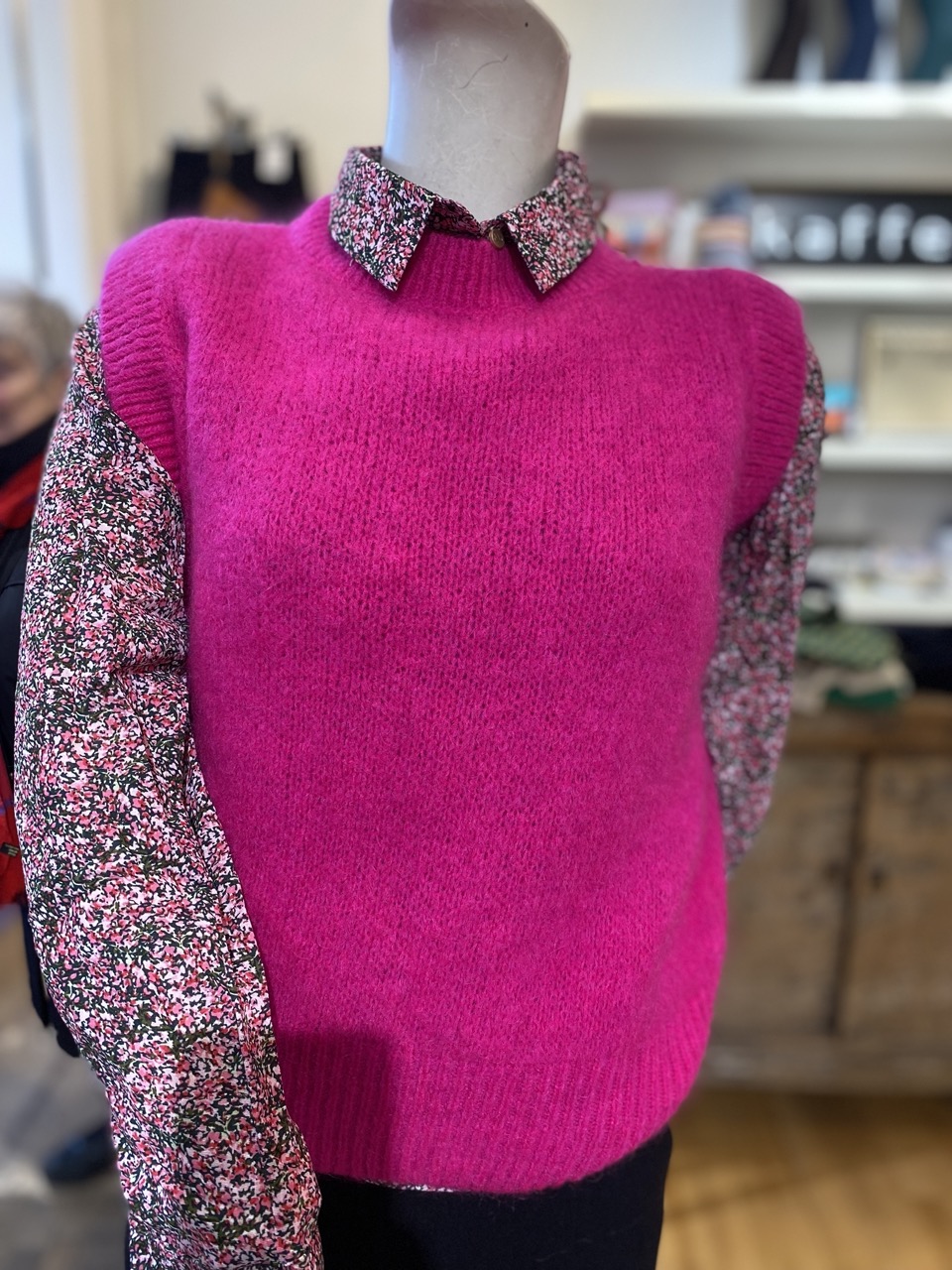 Pink Knit Vest with printed long sleeves