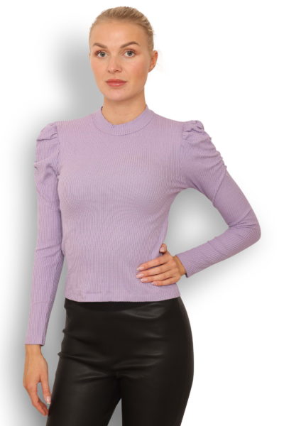 Lilla Rib Bluse med Pufærme