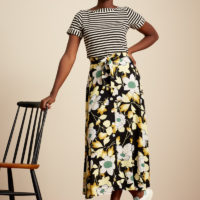 Boat Neck Stripe Chopito with floral pattern skirt
