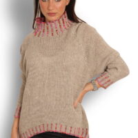 Beige Oversize Strik m/Turtleneck front