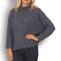 Blue Oversize Strik m/Turtleneck