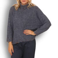 Blue Oversize Strik m/Turtleneck front