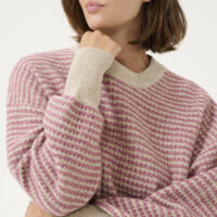 KAellery Feather Gray/ Rose Knit Pullover closeup