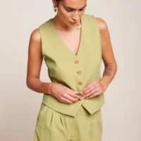 Bianca Pistache Yellow Gilet Folly closeup