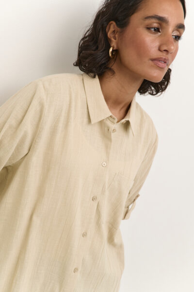 KApauline Feather Gray Shirt Dress closeup