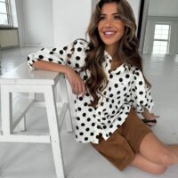 Alicia Black Dot Shirt closeup
